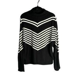 Tahari Black and White Striped Mock Turtleneck Pullover Sweater Size Small